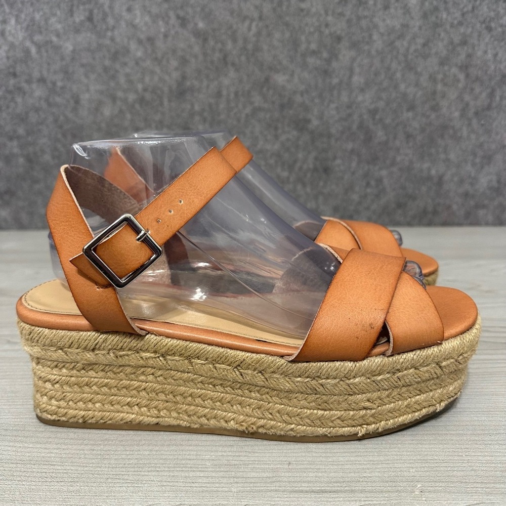 EXPRESS Women Tan‎ Leather Espadrille Platform Wedge Sandals Size 9